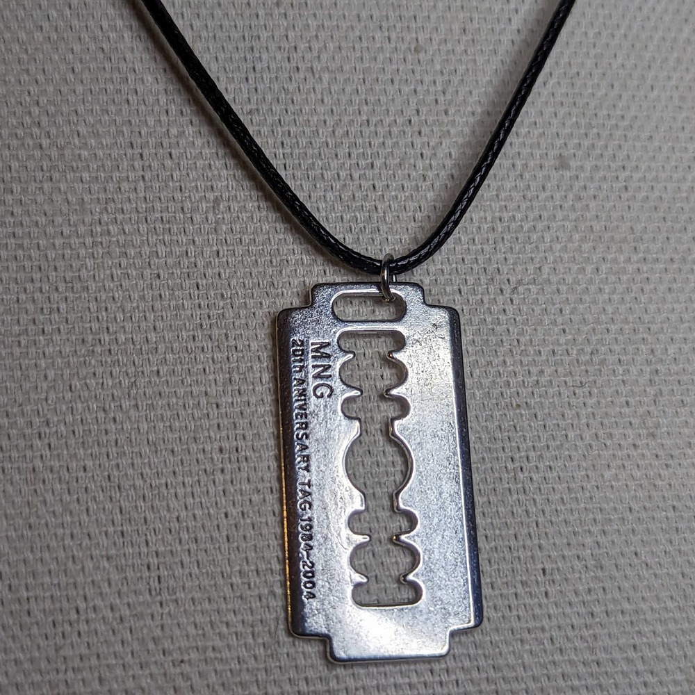 Large Razor Blade Silver Gothic Charm on a Rope Necklace - Picture 3 of 5